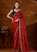 Red Art Silk Saree With Zari Elephant Motif - Front Look | Buy Online Ethnic9