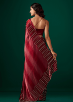 Wine Silk Saree Pallu Draped Look - Diamond Work Detail
