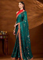 Firozi Art Silk Saree Side View - Festive Wear Saree