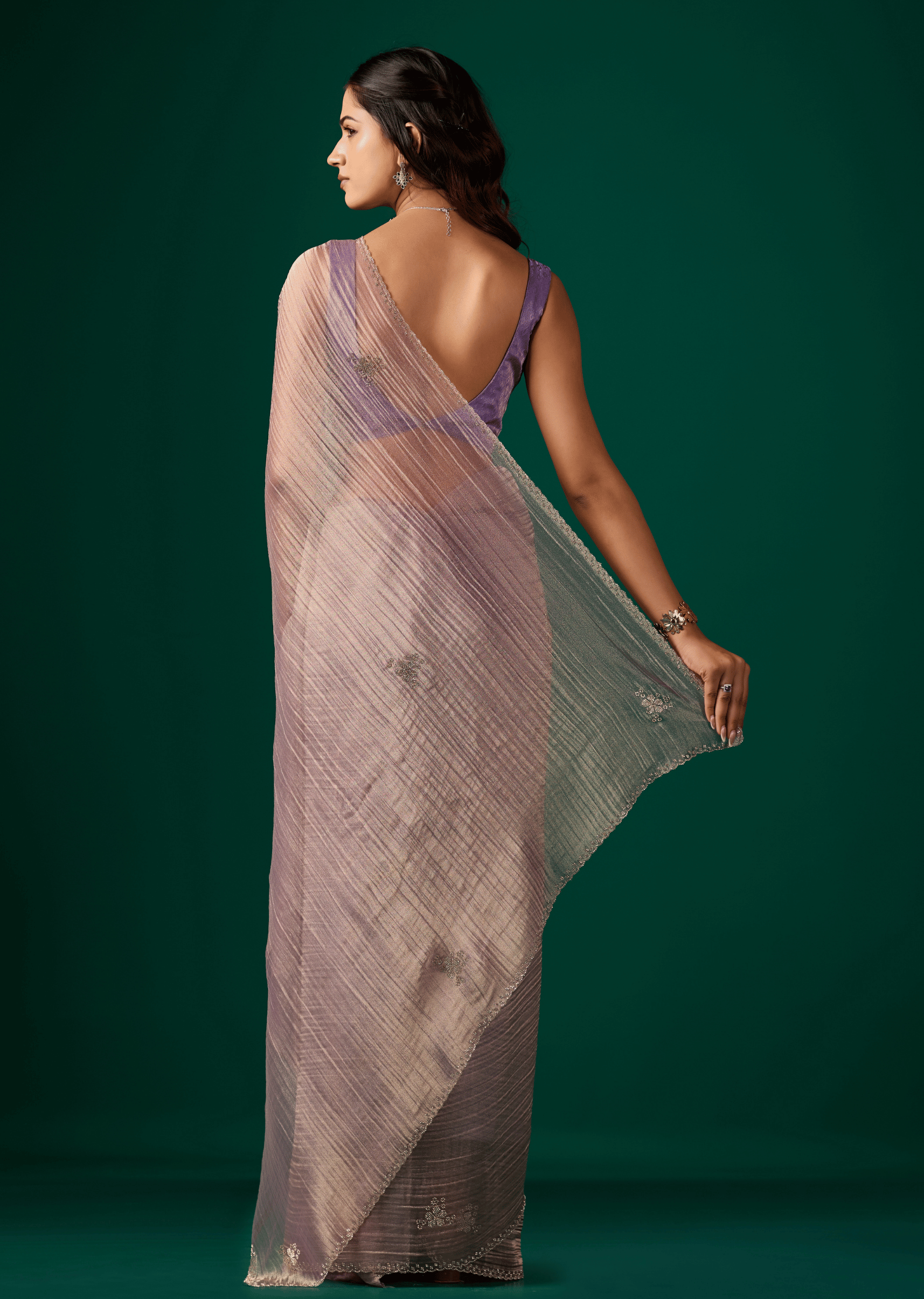 Purple Organza Saree Side View - Festive Wear Saree
