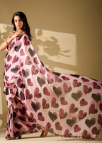 pink heart print saree back view with pallu