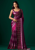 Purple Italian Silk Saree With Wavy Diamond Work - Front Look | Buy Online Ethnic9