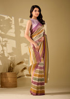 purple multicolor striped tissue silk saree back view