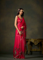 Pink Satin Silk Saree With Paisley Embellished Motifs And Border