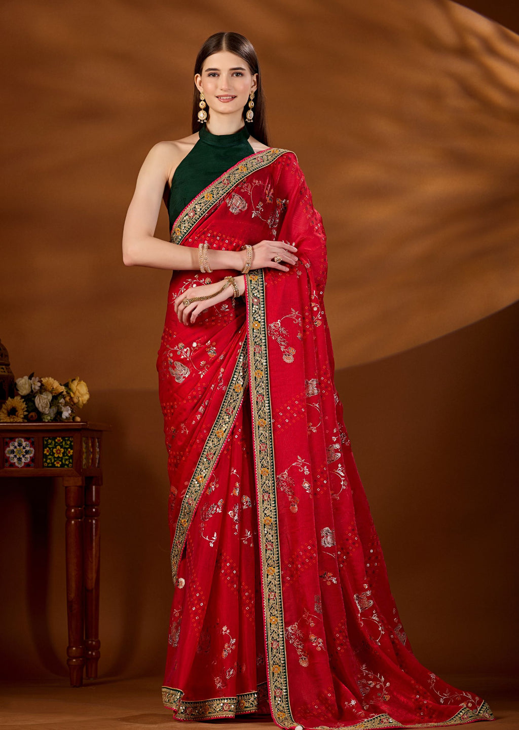 Pink Art Silk Saree With Zari Peacock Floral Jaal - Front Look | Buy Online Ethnic9
