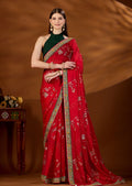 Pink Art Silk Saree With Zari Peacock Floral Jaal - Front Look | Buy Online Ethnic9