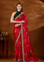 Pink Art Silk Saree With Zari Peacock Floral Jaal - Front Look | Buy Online Ethnic9