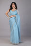 Sky blue stone work soft net saree