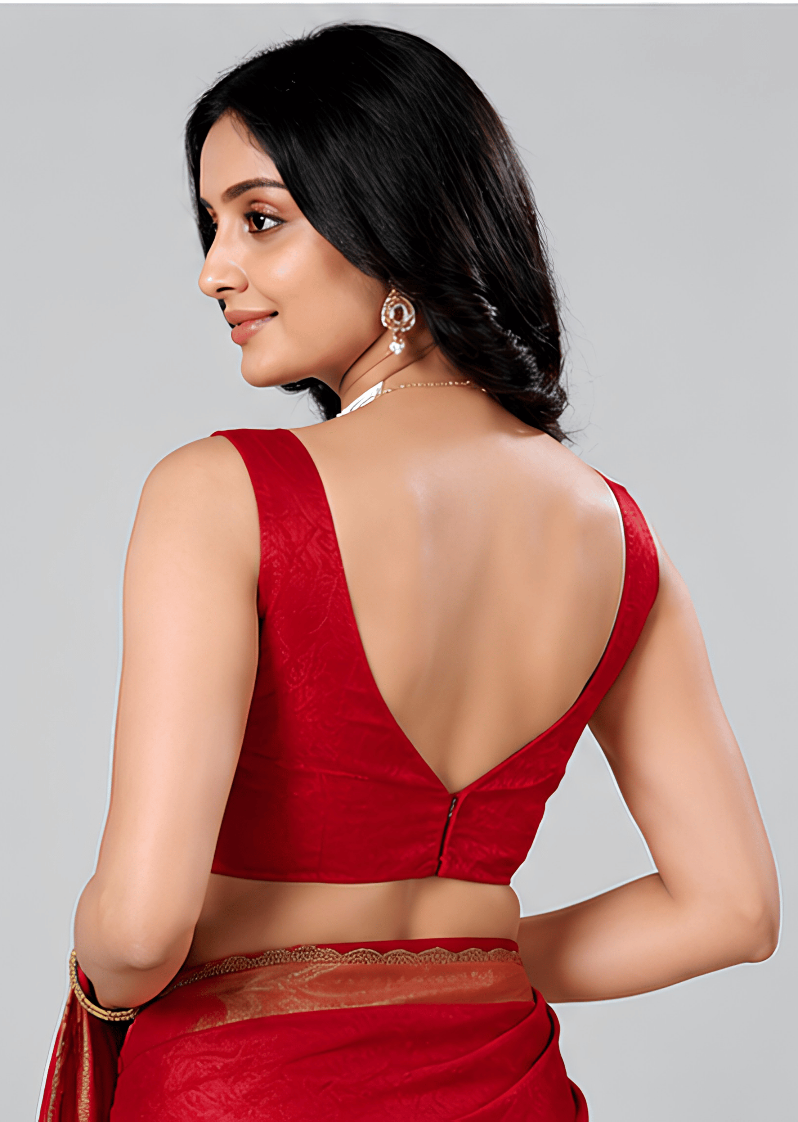 Deep Red Jacquard Sleeveless Sweetheart Neck Readymade Blouse for Women