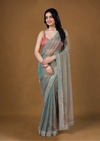 Sky Blue Organza Saree With Stone Work - Photo 6 | Buy Online Ethnic9