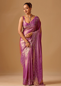 Orchid Purple Tissue Silk Saree With Stone Embroidery