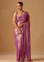 Orchid Purple Tissue Silk Saree With Stone Embroidery