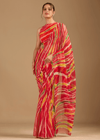 Red Chiffon Saree With Stone Work