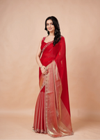 Red Tissue Silk Saree With Stone Border - Photo 6 | Buy Online Ethnic9
