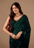 Bottle Green Organza Silk Saree With Stone Work Border