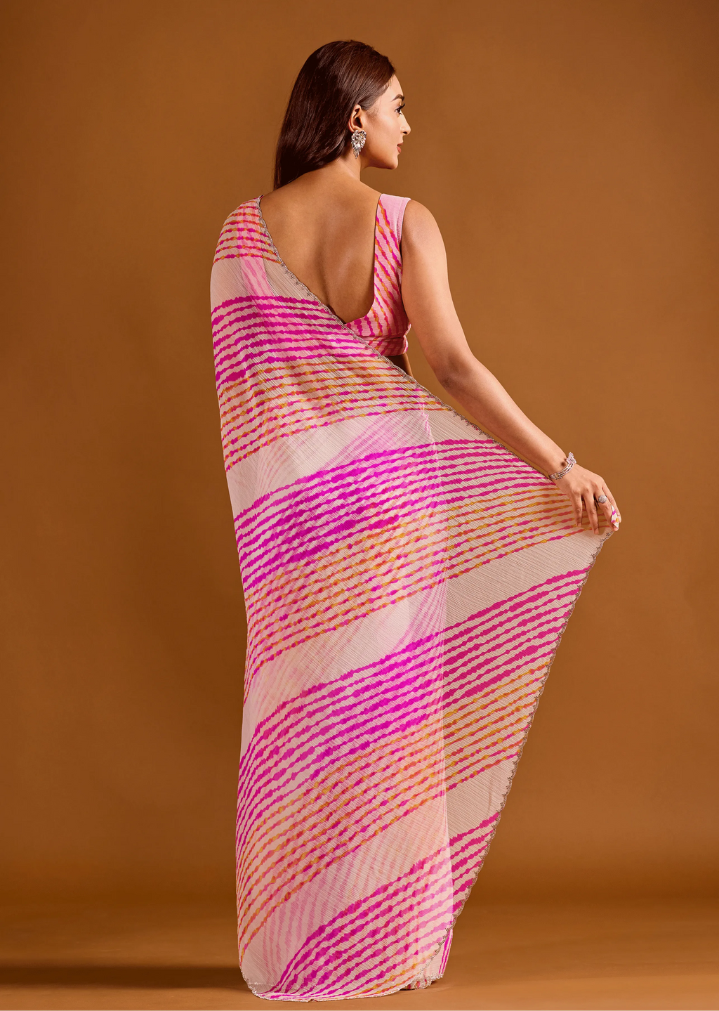 Pink striped Leheriya saree for women