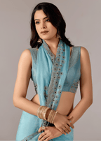 Sky Blue Tissue Saree With Stone Embroidery