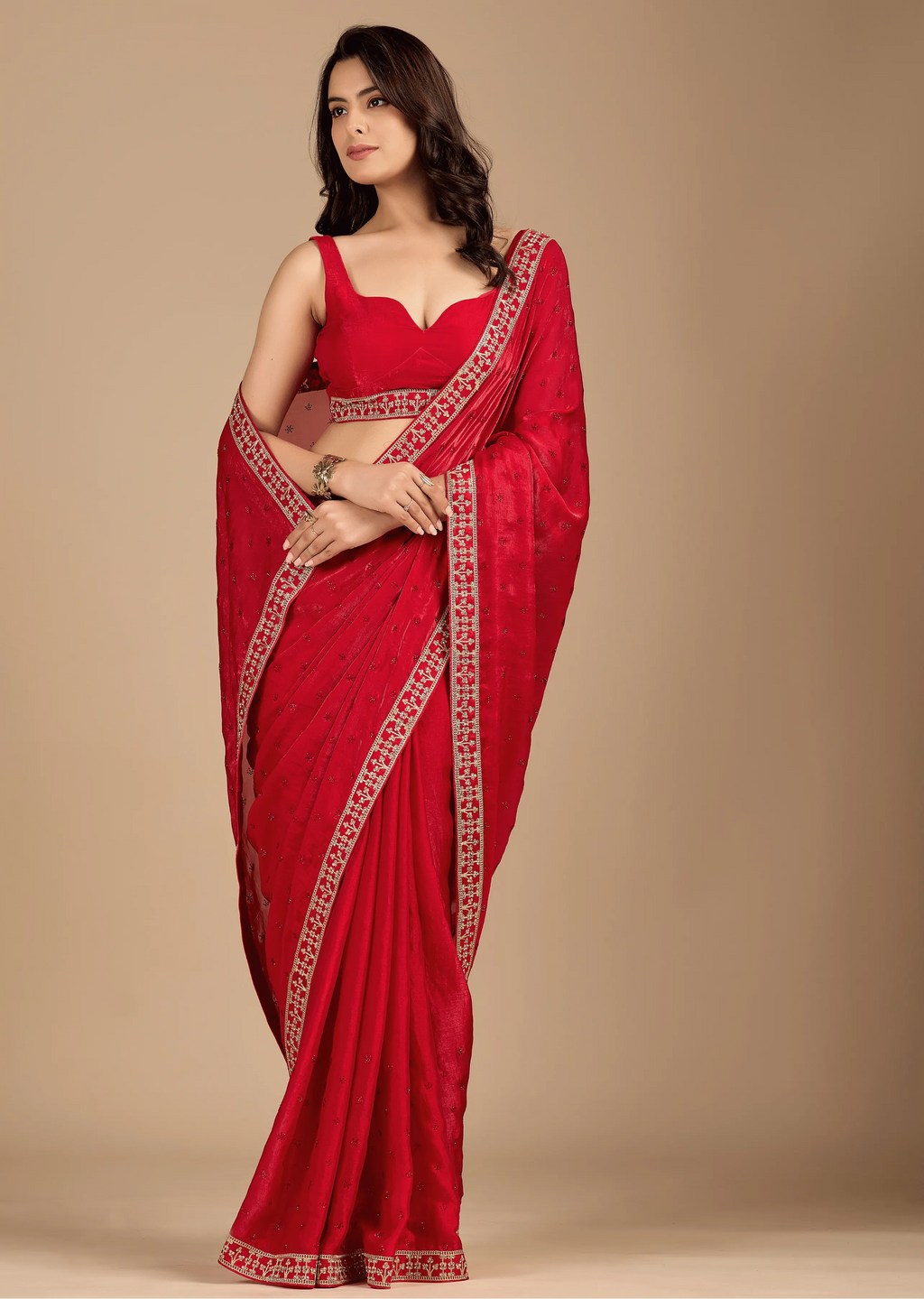 Crimson Red Tissue Silk Saree Pallu Detail - Zari Embroidery Design