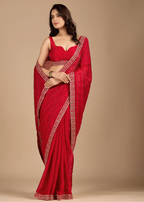 Crimson Red Tissue Silk Saree Pallu Detail - Zari Embroidery Design