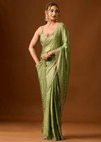 Pista Green Tissue Silk Saree With Stone Work