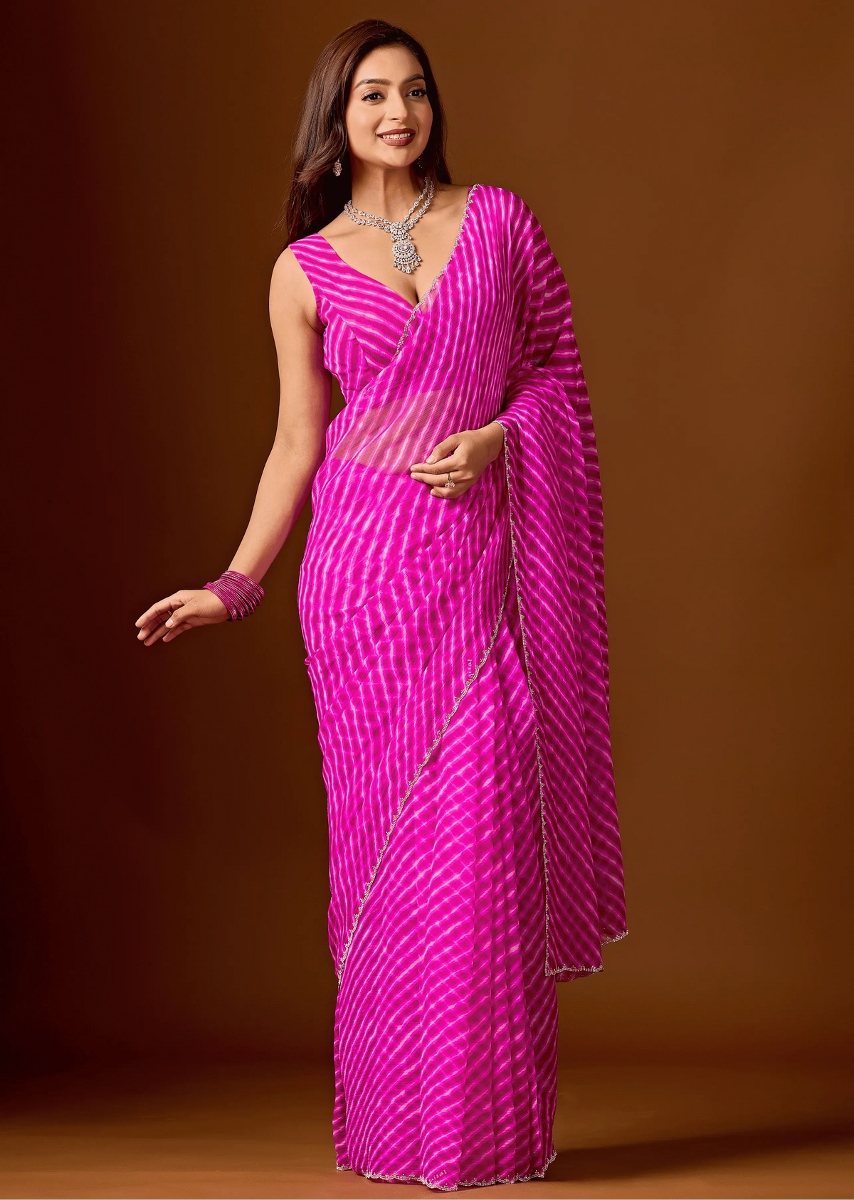 Rani Pink Chiffon Saree Pallu Detail - Traditional Wear Saree