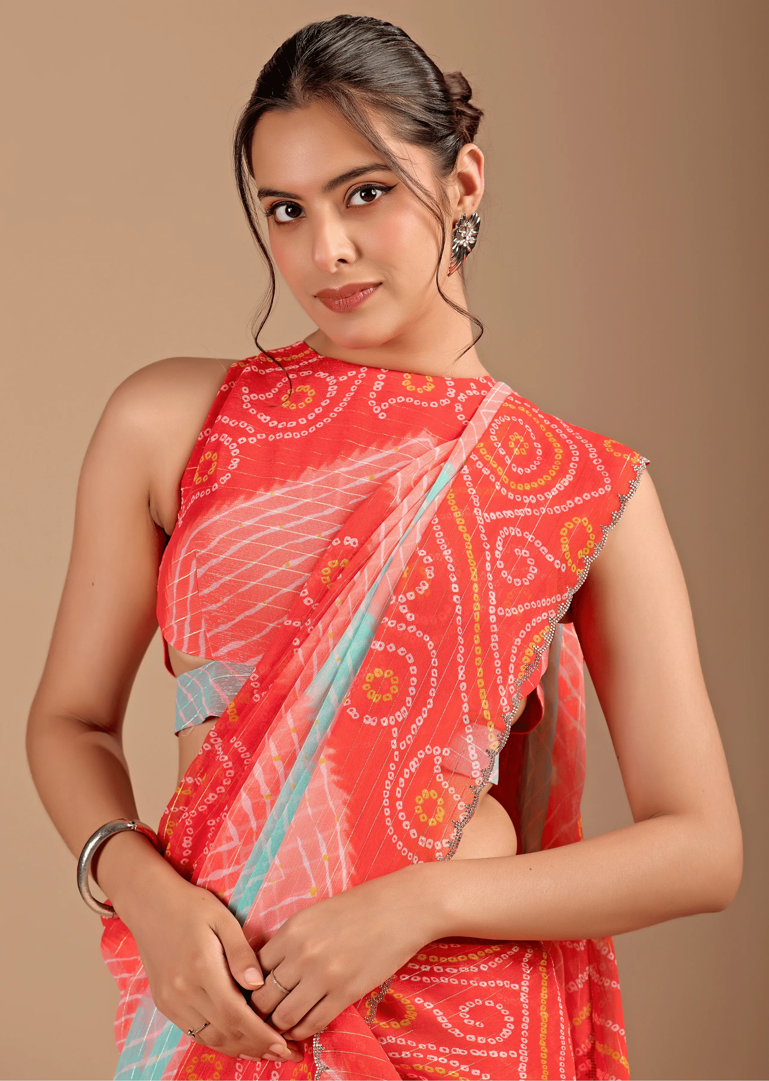 Orange Chiffon Saree Draped Look - Traditional Wear Saree