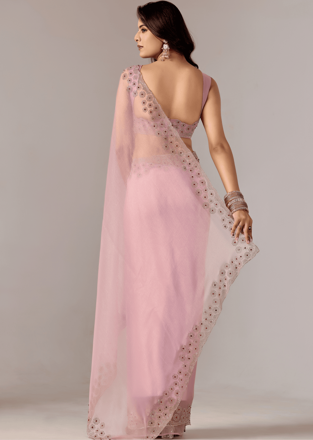 Lavender Purple Tissue Saree With Stone Embroidery