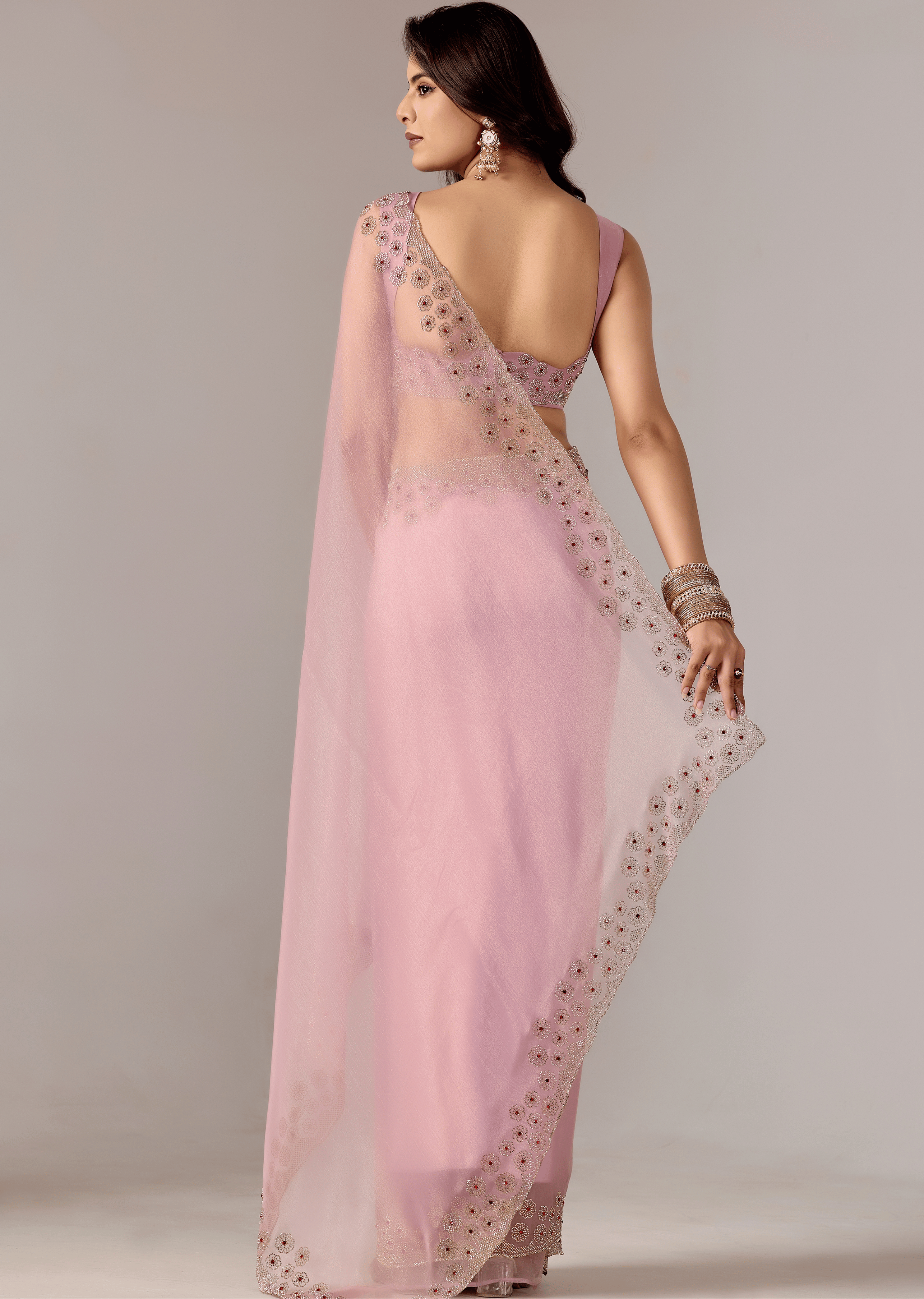 Lavender Purple Tissue Saree With Stone Embroidery