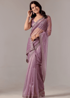 Purple Organza Saree With Sequin Border Work