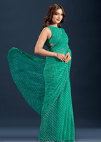 Teal Green Chiffon Saree With Leheriya Print