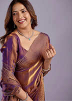 Copper Purple Tissue Silk Saree Close Up Pose - Reception Wear Saree