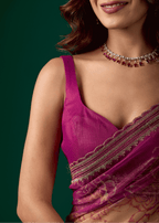 Rani Pink Organza Saree With Floral Print