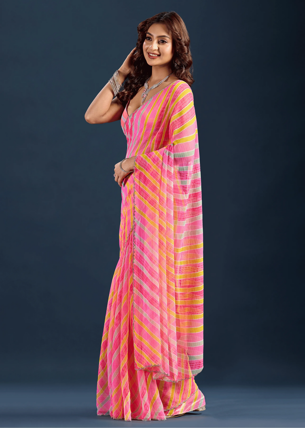Red Chiffon Saree Draped Look - Traditional Wear Saree