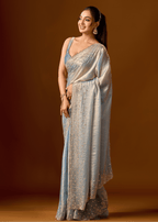 Sky Blue Tissue Silk Saree With Stone Work