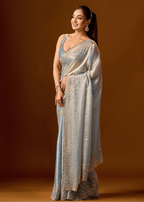 Sky Blue Tissue Silk Saree Standing Look - Festive Wear Saree