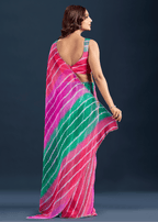 Rani Pink Chiffon Saree With Leheriya Print
