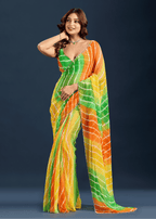 Multicolor Chiffon Saree With Leheriya Print