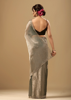Sage Green Jacquard Saree With Crystal Stone Border