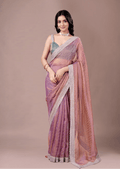 Lavender Purple Organza Saree With Stone Work