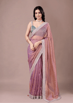 Lavender Purple Organza Saree With Stone Work