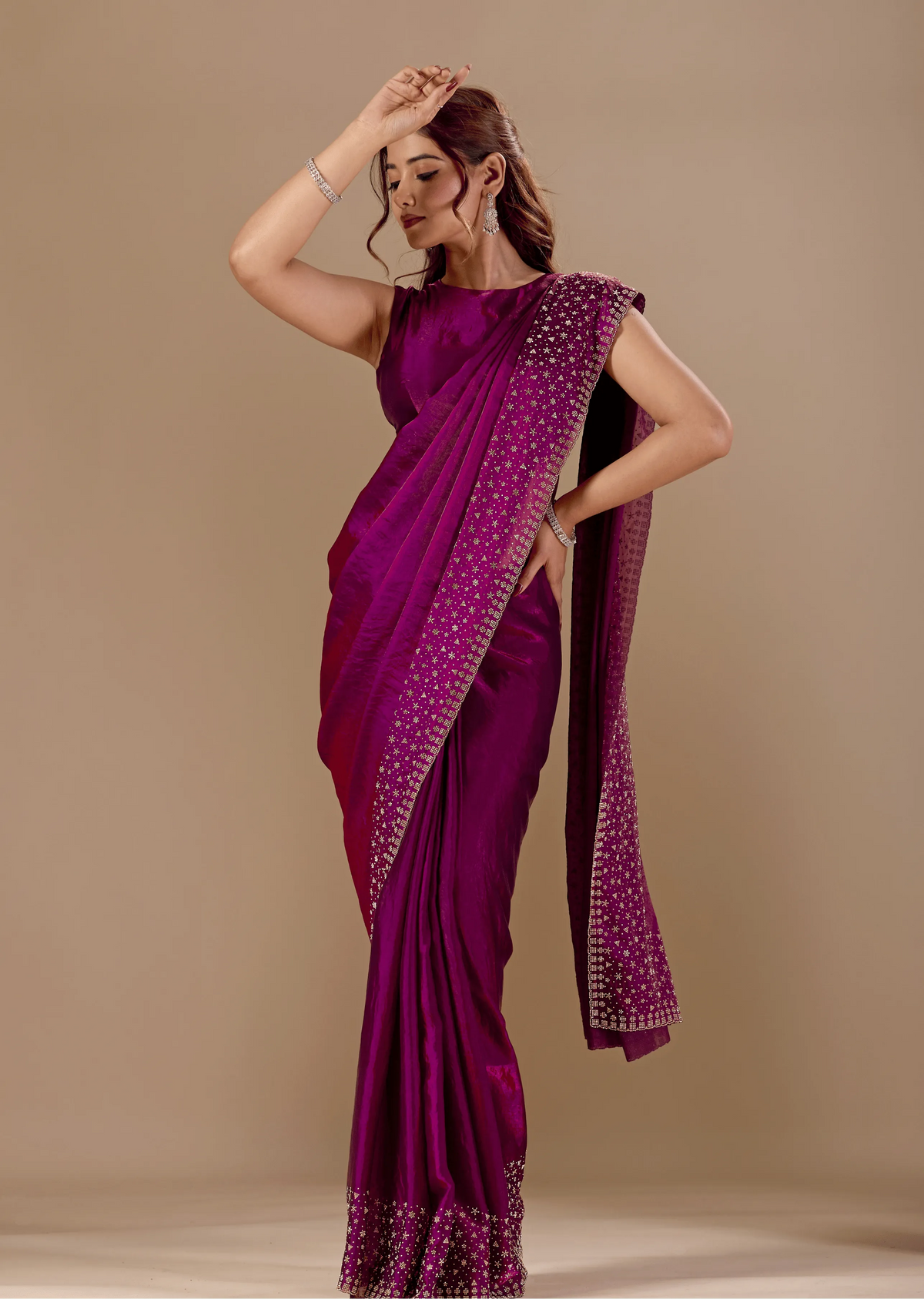 Purple Tissue Silk Saree Close Up Pose - Reception Wear Saree