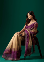 Royal Purple Organza Saree With Floral Print
