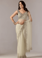 Pista Green Tissue Saree With Stone Embroidery