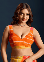 Orange Chiffon Saree With Leheriya Print