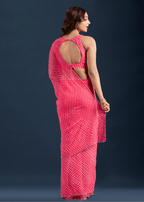 Rani Pink Chiffon Saree With Leheriya Print