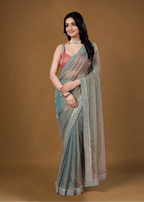 Sky Blue Organza Saree Standing Look - Reception Wear Saree