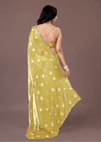 Mustard Yellow Organza Silk Saree With Heart Print
