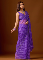 Royal Purple Chiffon Saree With Stone Work - Photo 6 | Buy Online Ethnic9