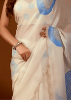 Off White Organza Silk Saree Close Up Pose - Festive Wear Saree