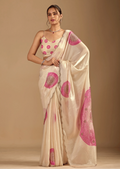 Ivory Organza Silk Saree With Foil Print - Front Look | Buy On Ethnic9